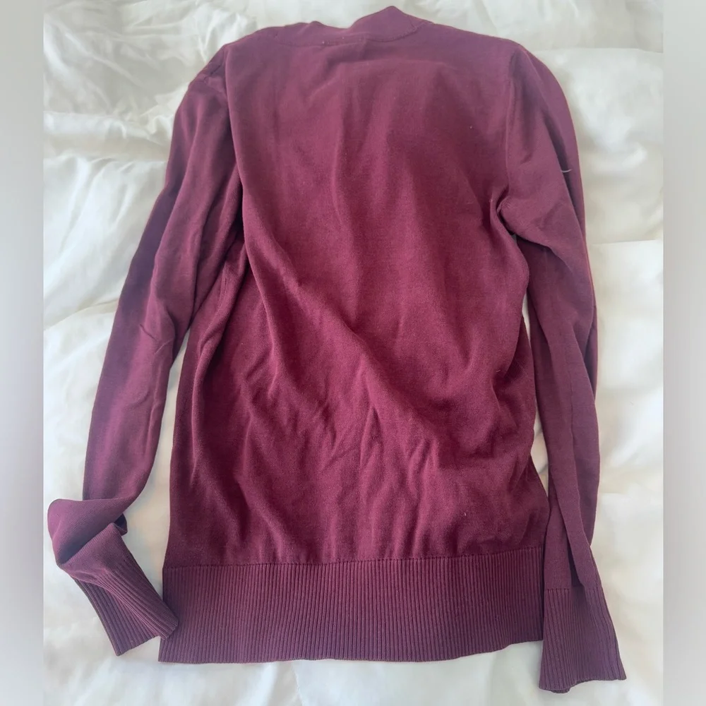 Tory Burch Deep Wine Cardigan with Gold Accents